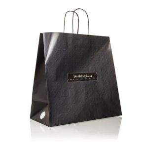 Sac de shopping en papier, poignées torsadées en papier, impression effet 3D